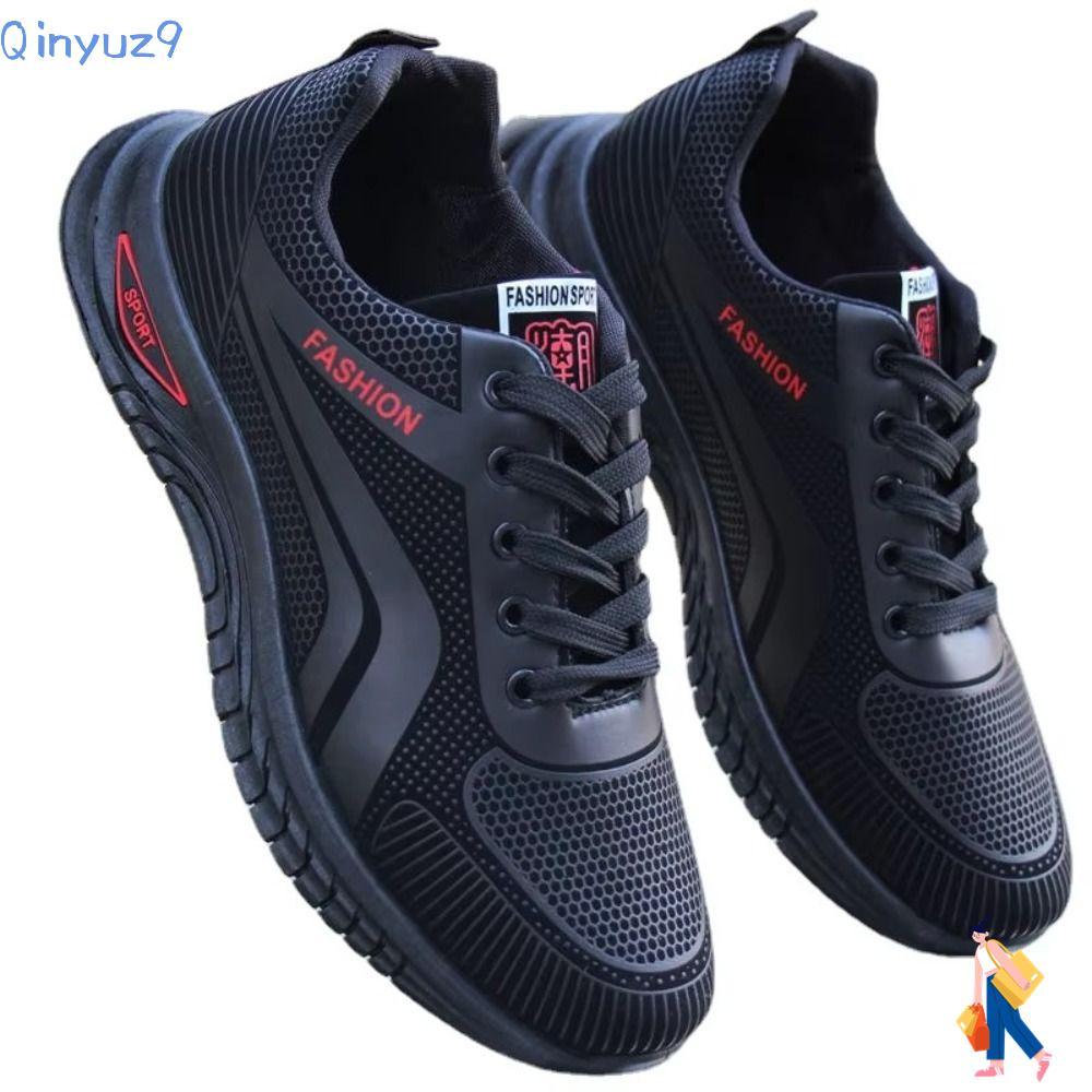 QINYUZ9 รองเท้าผ้าใบลําลองผู้ชาย,รองเท้ากีฬาระบายอากาศกันลื่น,แฟชั่นชายฤดูใบไม้ผลิสวมใส่สีดํากลางแจ้