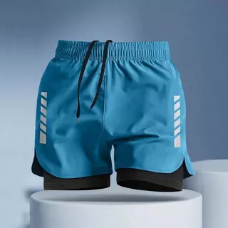 Unisex M-5XL 2-in-1 กางเกงวิ่งขาสั้น Dir-Fit ตาข่ายสองชั้น เหมาะสำหรับการวิ่งและการขี่จักรยาน สีดำ สีเทา สีฟ้า