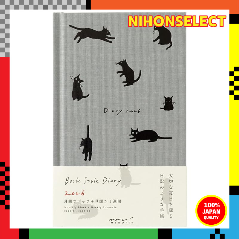 Midori Book Style Diary 2026 B6 Weekly Cat Pattern Navy 22378006 (Starts January 2026)