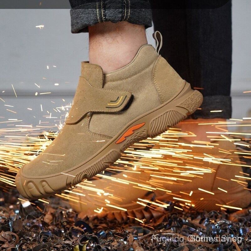 ผู้ชาย Scalding Proof เครื่องเชื่อมฟางก่อสร้างรองเท้านิรภัยเจาะทําลายทํางานเหล็ก Toe PQ2O FZ7G SQVN