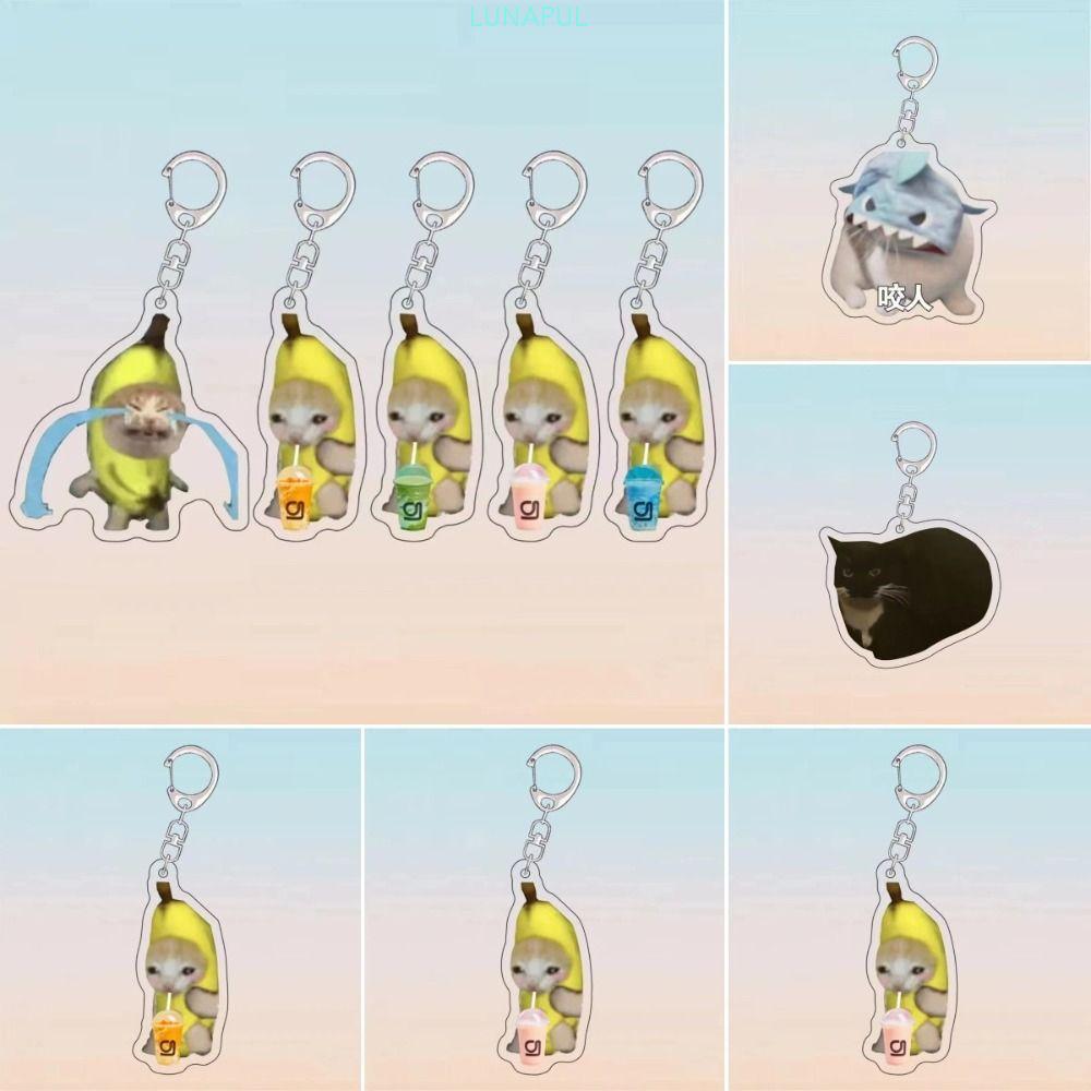 LUNAPUL Happy Banana Cat พวงกุญแจ, กระเป๋าเป้สะพายหลัง Charm Banana Cat Banana Cat ห่วงโซ่โทรศัพท์มื