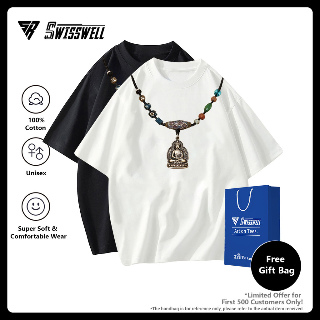 SwissWell 🎽 เสื้อยืดผ้าคอตตอน 100% T-Shirt Oversize คอกลม Unisex ลาย Buddha amulets เอฟเฟกต์เต็ม P2