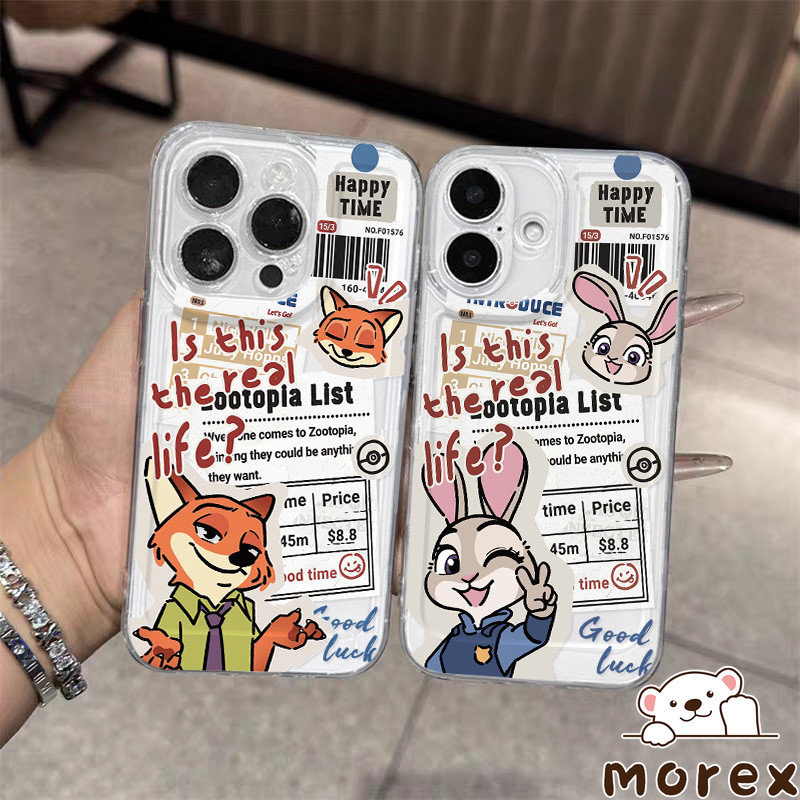 เคสไอโฟน11สำหรับIPhone 15 13 11 17 12 16 14 Pro Max X XR XS Max 14 6 15 7 8 Plus SEคู่รักน่ารัก ซูโทเปีย นิค จูดี้ เคสใส