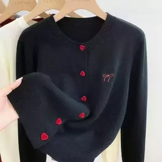 Red Berryเสื้อแจ็คเก็ตคาร์ดิแกนถักแขนยาวผูกโบว์สำหรับผู้หญิง ฤดูใบไม้ผลิและฤดูใบไม้ร่วง 88024