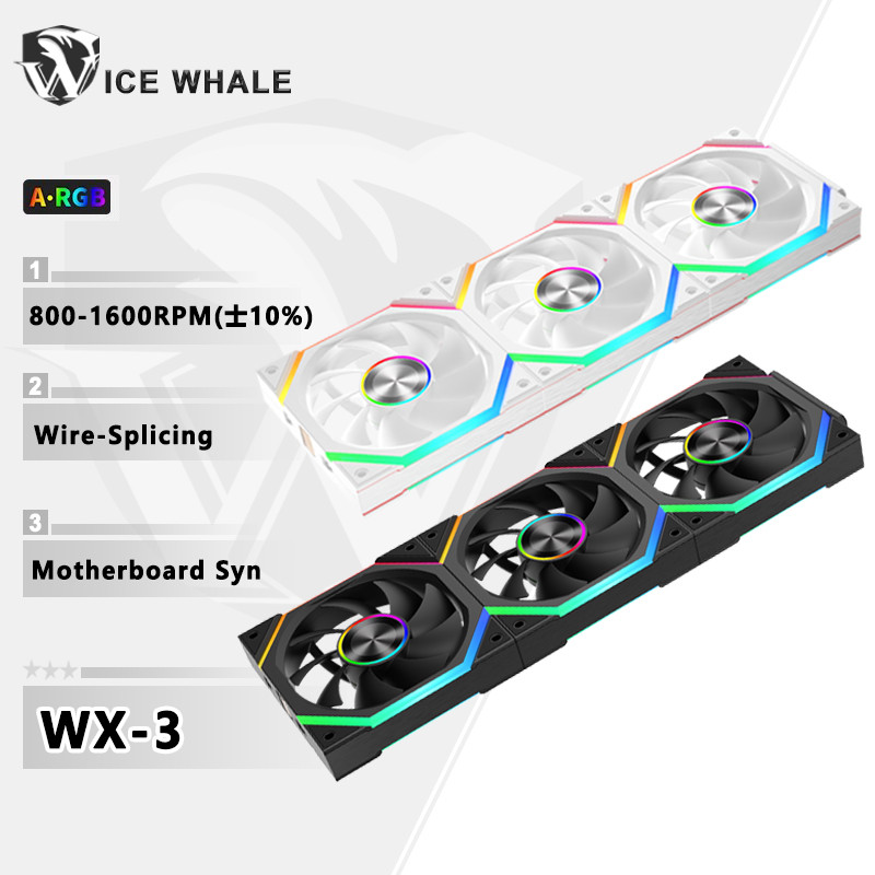ICE Whale WX-3 Wireless Splicing Fan PC Case พัดลมระบายความร้อน 3PIN ARGB Mirror Cycle Light Effect 800-1600RPM PWM Water Cooling Cooler Fan