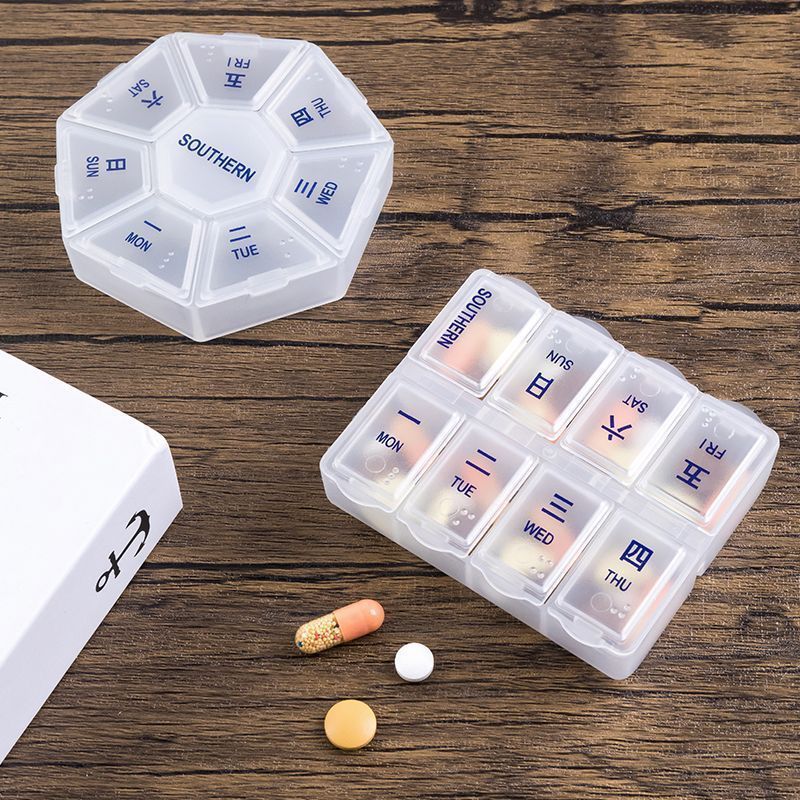 แบบพกพา Mini Pill Box Storage Sub-Packing Box Pill Separator แบบพกพา Pill Cutter Pill Box เจ็ดวันเป็