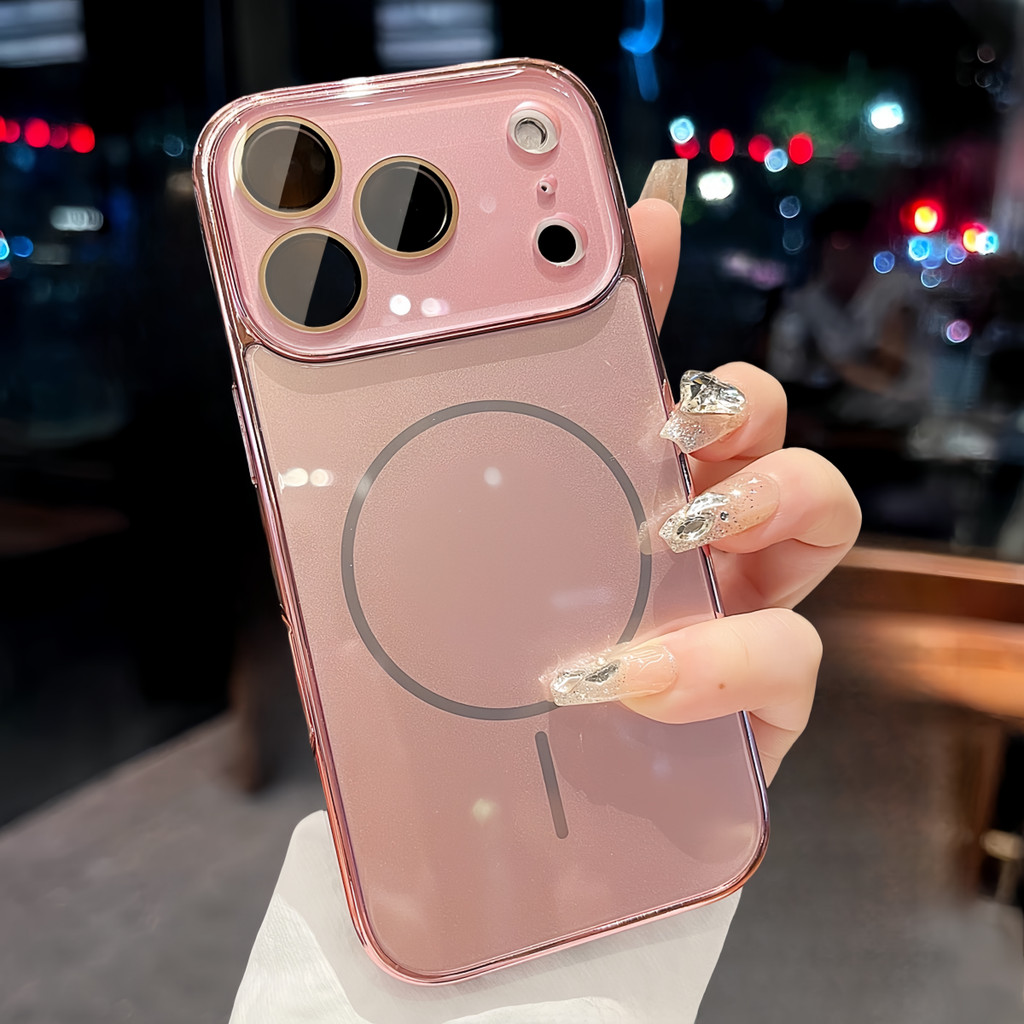 เคสแข็งแม่เหล็กชุบหรูหราสําหรับ iPhone 17 Pro Max ตัวป้องกันเลนส์ฝาครอบกันกระแทก
