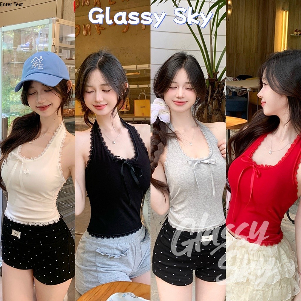 Glassy Sky💖พร้อมส่ง💖 เสื้อคล้องคอ เว้าหลัง มีฟองน้ำในตัว สีสดใสใส่สบาย เสื้อกล้าม (FY10100)