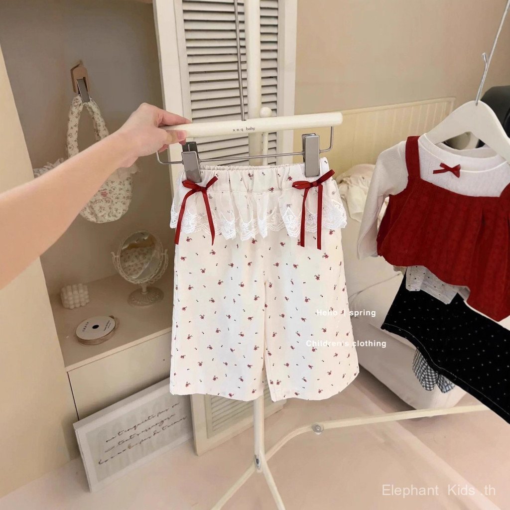 สาวฤดูใบไม้ร่วงสลิงสีแดง จุดต่ําสุด เสื้อด้านบนดอกไม้ตรงกางเกงขากว้างสูทชุดสองชิ้น - รูปที่ 3