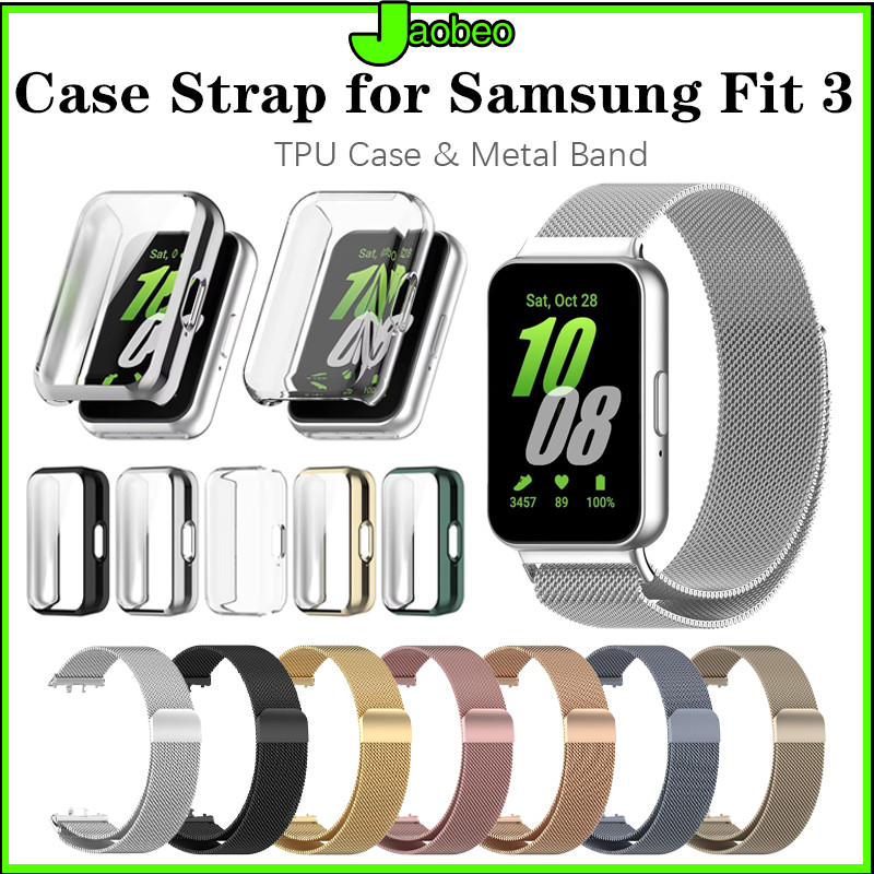 กรณี TPU สายลูป Milanese for Samsung Galaxy Fit 3 แถบโลหะสแตนเลสแม่เหล็ก ฝากป้องกันหน้าจอ Bumper อ่อน for Samsung Fit 3