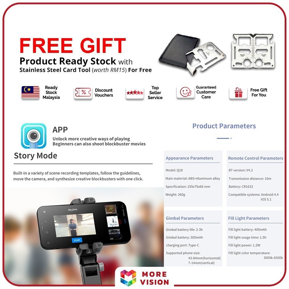 Handheld Gimbal Stabilizer Q18 Phone Holder Mobile App Video Shooting Vlog Gyroscope PTZ Antishake T