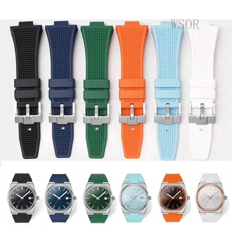 หัวเข็มขัดสีดํา 12 มม.* 26 มม.สายคล้องคอนูนสําหรับ Tissot PRX Series T137.407/T137.410 Super Player 