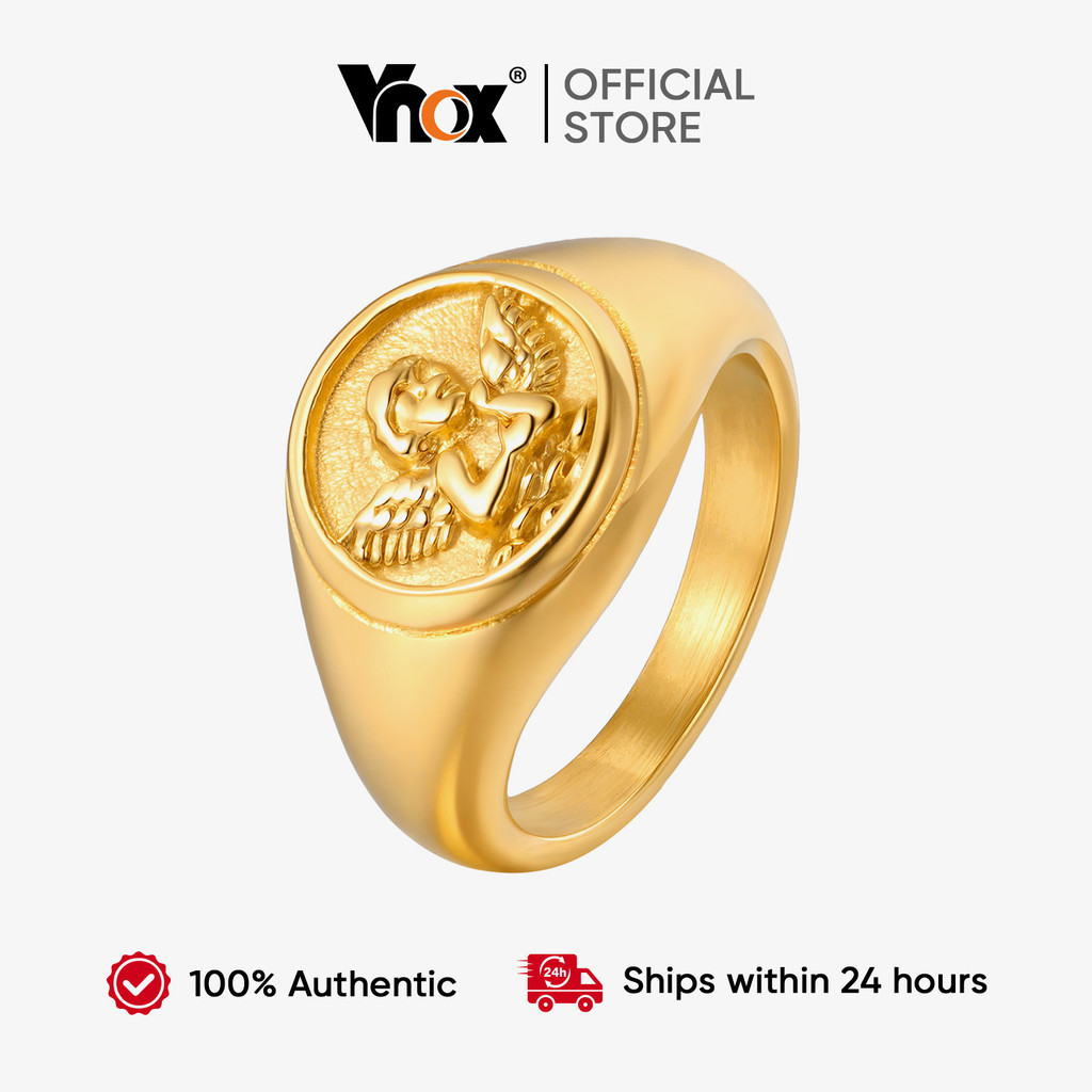 Vnox Gold Cupid แหวนผู้หญิงผู้ชายคู่สาวสแตนเลส Love Chunky Lover เครื่องประดับของขวัญ ราคา ถูกที่สุด ดีลบีเคเค รูปภาพหลัก