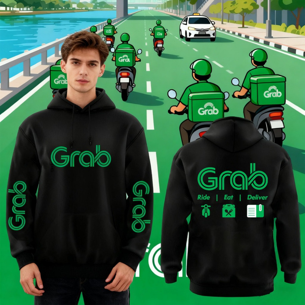 เสื้อฮู้ดดี้ GrabFood 2025 เสื้อกันหนาว กันลม กันแดด พร้อมสกรีนลาย