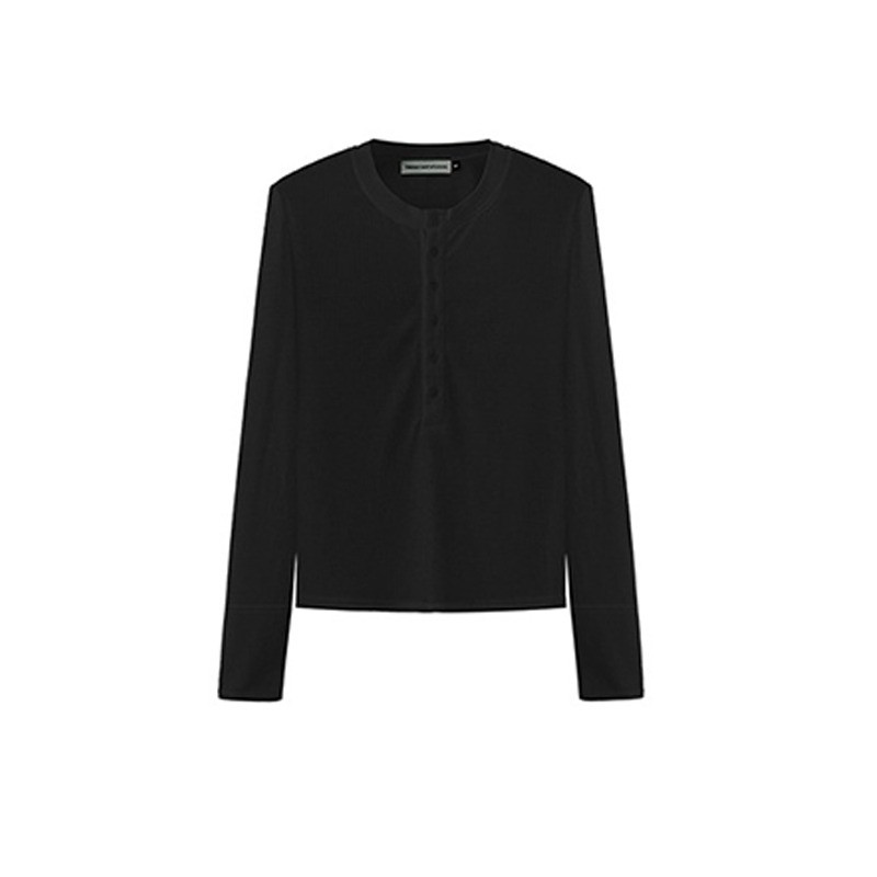 เสื้อแขนยาวลาย sheer henley สไตล์ฤดูร้อน มาพร้อมปุ่มตกแต่ง
