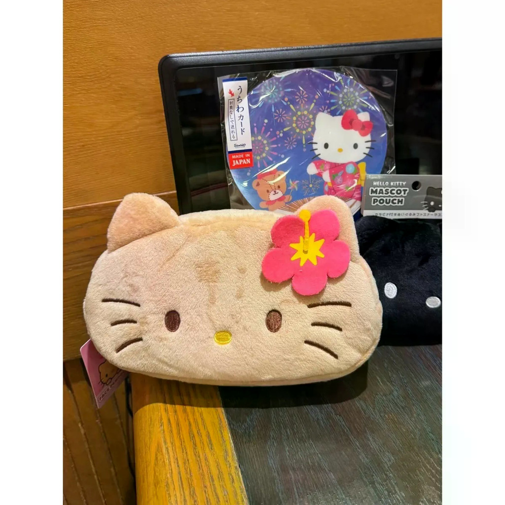 ญี่ปุ่นน่ารักหนังสีดําฮาวาย hellokitty Storage Bag Storage Bag Plush Pencil Case กล่องเครื่องเขียน