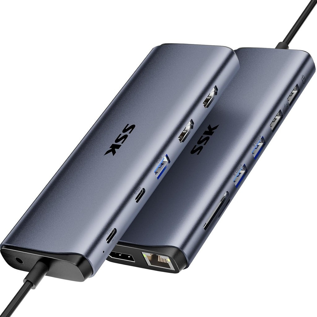 SSK Dock USB C 8K ต่อ Thunderbolt 4, Docking Station จอภาพ MacBook 3, Hub USB C da 10 Gbps, doppio H
