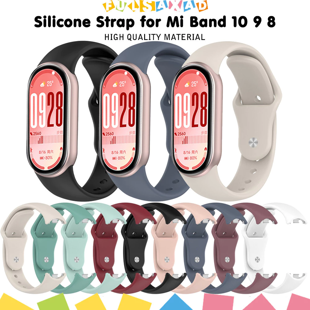 สายรัดข้อมือซิลิโคนกีฬาอ่อนสำหรับ for Xiaomi Mi Band 10 9 8 NFC ยาง Polos สายรัดข้อมือ Warna สำหรับ for Miband 10 9 8