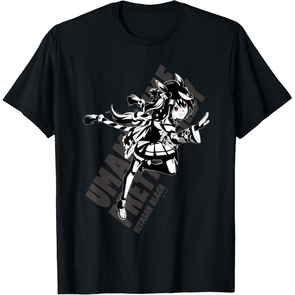 เสื้อยืดอนิเมะสีดำ Kitasan ลายสาวม้าแข่งร่าเริง Umamusume ผ้าฝ้าย 100% แขนสั้น Unisex พร้อมส่ง