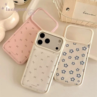 ใช้งานร่วมกับ iPhone 17 16 15 14 13 12 11 Pro Max X Xr Xs Max 7 8 Plus SE2020 เคสโทรศัพท์ Ins Sliver โบว์ดอกไม้สีฟ้าหนังนุ่มปกหลัง