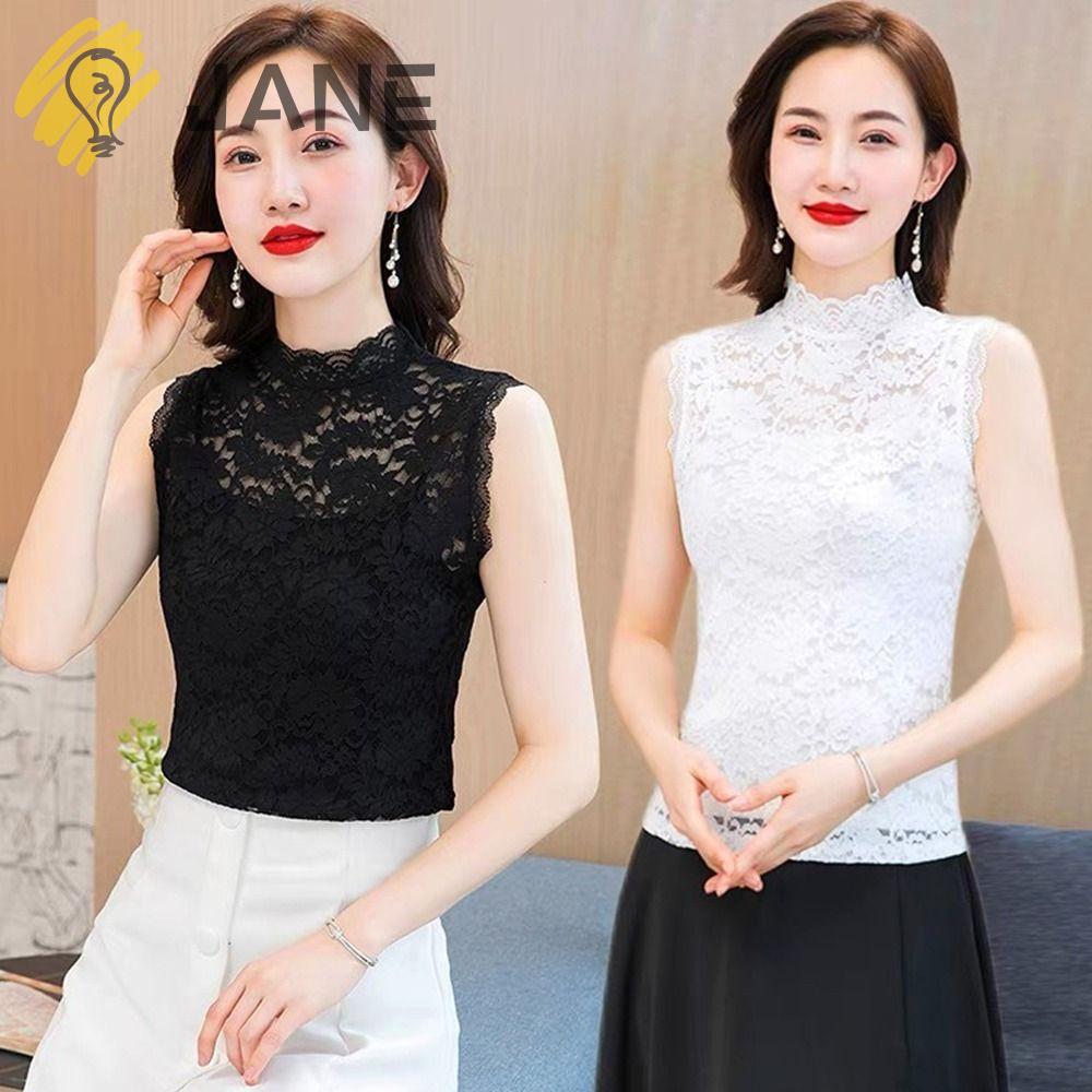 เสื้อกล้ามลายดอกไม้ ขนาด L-3XL สีดำและสีขาว ยืดหยุ่นมีคอบัว เหมาะสำหรับผู้หญิง