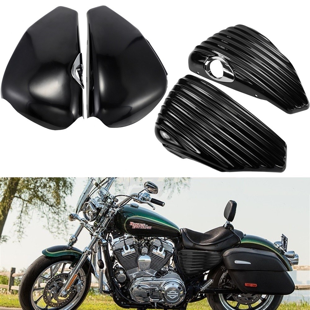 มอเตอร์แบตเตอรี่ด้านข้าง Fairing ฝาครอบถังน้ํามันสําหรับ Harley Sportster XL เหล็ก 883 1200 48 72 04-up