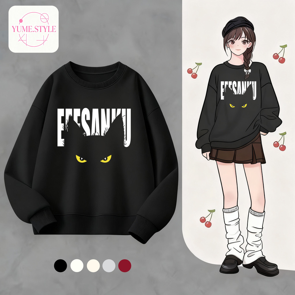 YUME🌸เสื้อกันหนาวแขนยาว เสื้อยืดคอกลมพิมพ์ลาย ทรงหลวม แฟชั่นคลาสสิก สะดวกสบาย ลาย"EAESANKU" ส่งเร็ว⚡COD