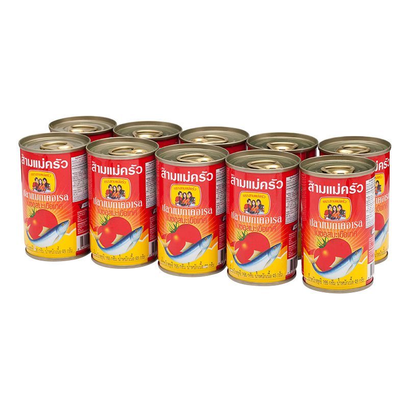 สามแม่ครัวปลาแมกเคอเรลในซอสมะเขือเทศ 155ก แพค 10 3 Lady Cooks Mackerel in Tomato Sauce 155g Pack 10 [8850153383107 ]
