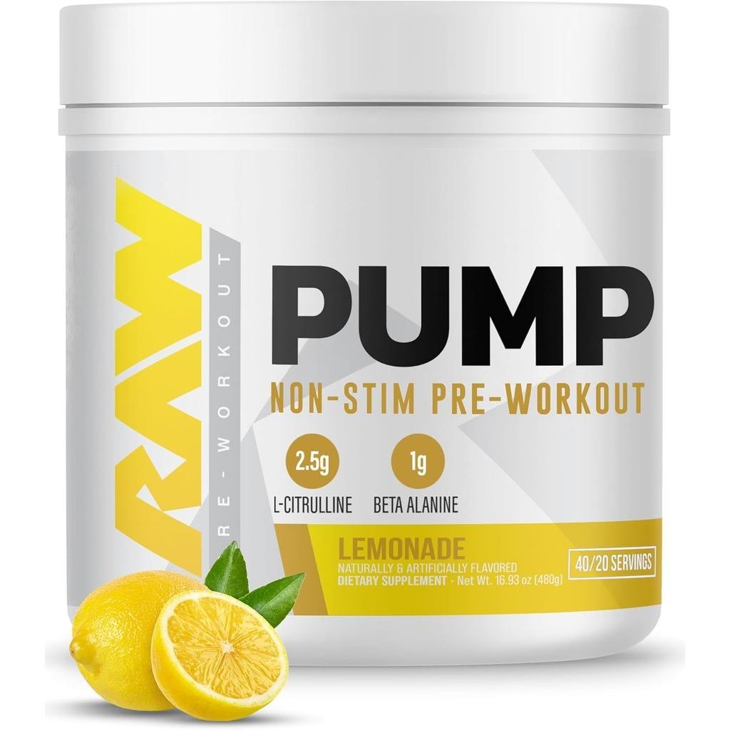 RAW Pump Stim Free Pre Workout (Lemonade) - Non-กระตุ้น Pre Workout Powder Nitric Oxide Booster - Pr