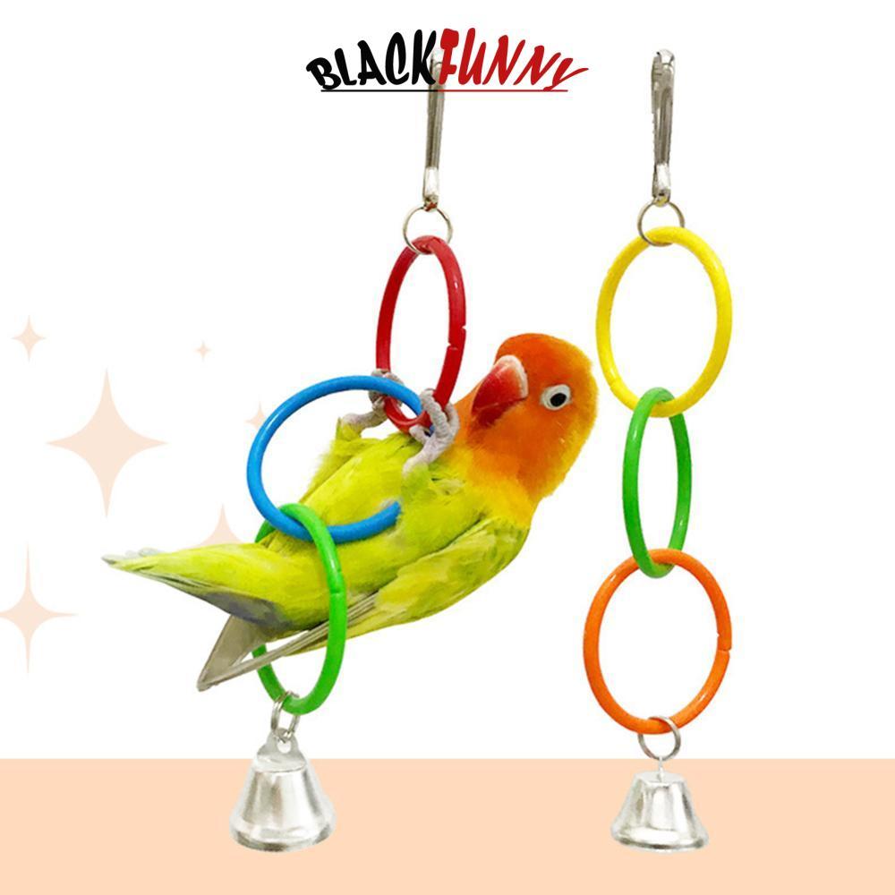 BLACKFUNNY ของเล่นแหวนแขวนสีสันสดใสสําหรับนกแก้ว Cockatiel, อุปกรณ์กรงนกปีนเขา Chewing Swing Interac