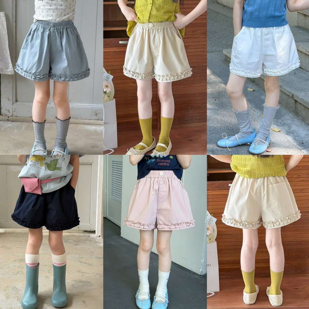 PRETTY BABY กางเกงเด็ก กางเกงขาสั้น แต่งชายระบาย (2298)