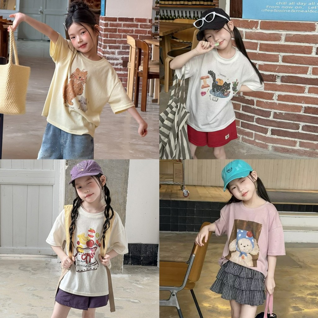 PRETTY BABY เสื้อยืดเด็ก เสื้อยืดคอกลม ทรงโอเวอร์ไซส์ ลายการ์ตูน (2297)