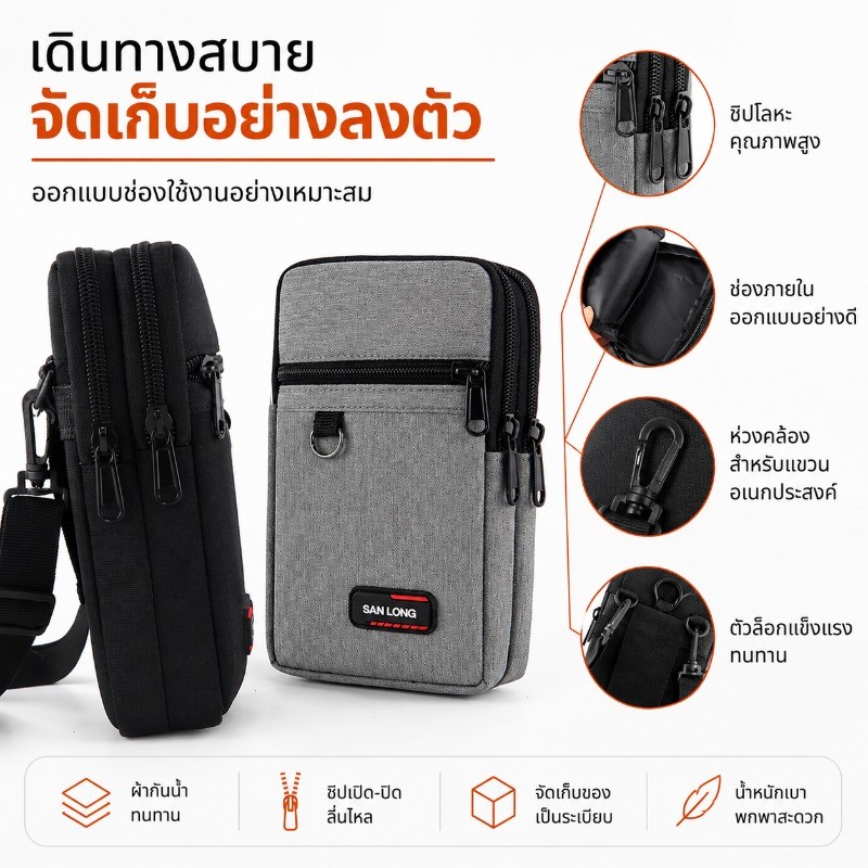 กระเป๋าเอวขนาดเล็ก มีซิปแยก 3 ช่อง รูปที่ 2