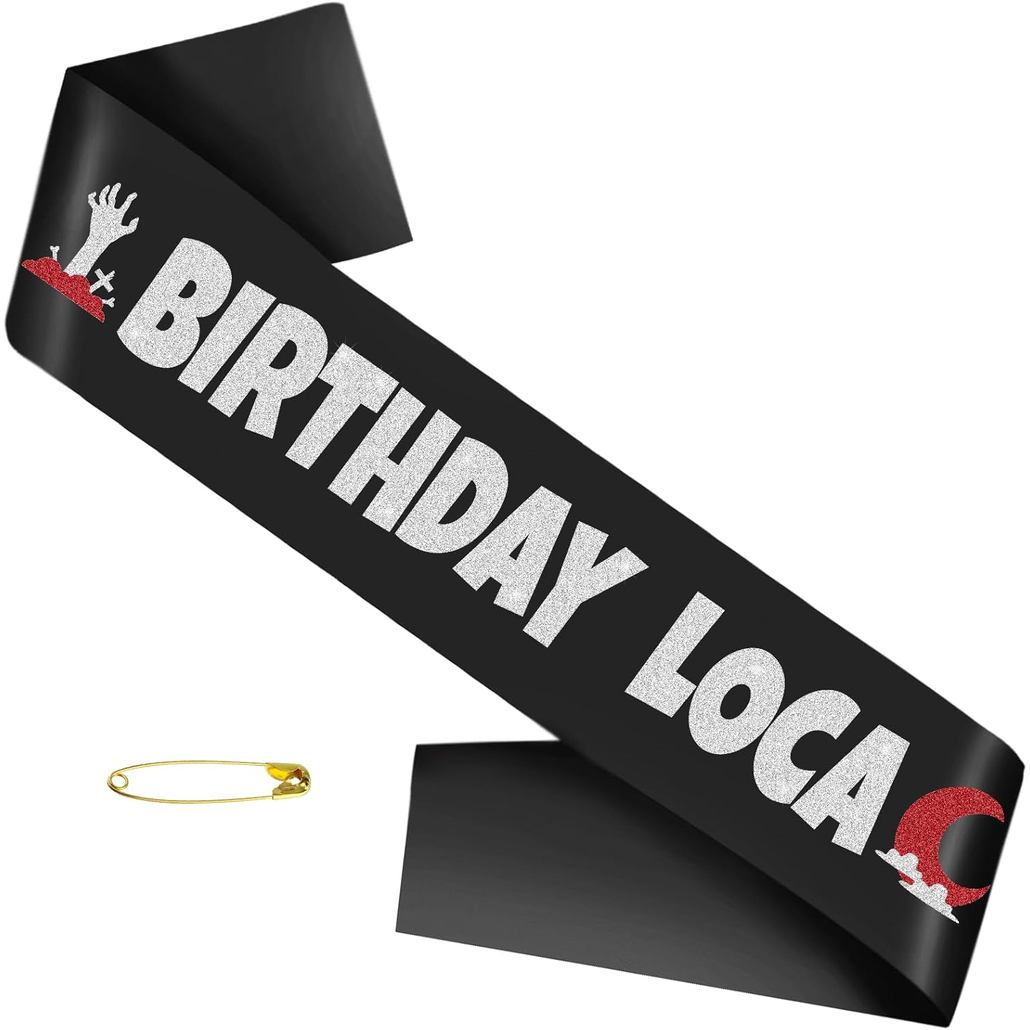 Happy Birthday Loca Sash พร้อมตัวอักษรการพิมพ์กลิตเตอร์สีดําสําหรับตกแต่งวันเกิด, ตลก BDAY Sash ตกแต