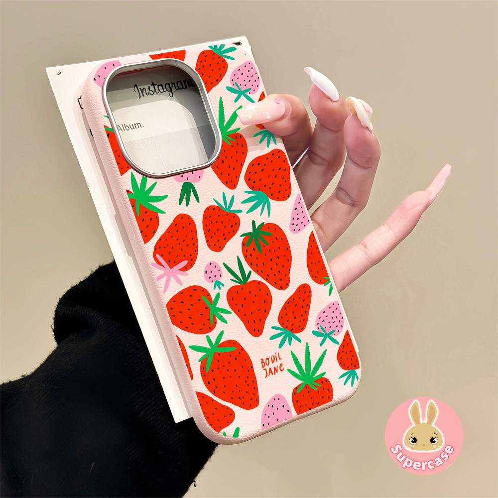 สตรอเบอร์รี่ PU หนังเคสโทรศัพท์สําหรับ Vivo Y200 Y200E Y100 Y17s Y29 Y29S Y19 Y19E Y19S Y20 Y20s Y20