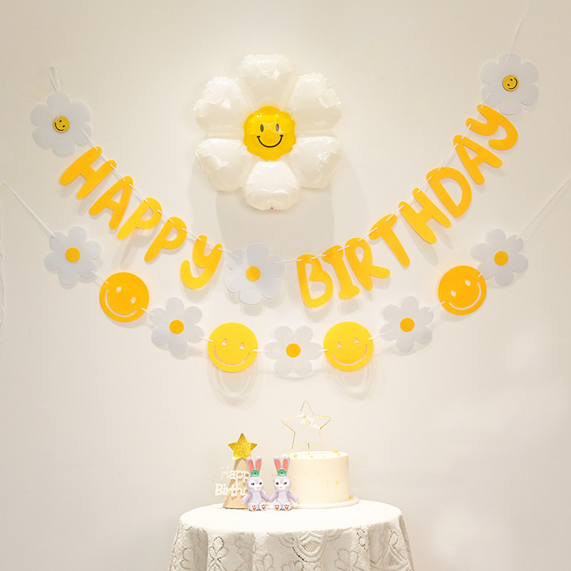 ธงวันเกิด ป้าย welcome baby พวงมาลัยเกาหลี ins Little Daisy Baby Outdoor Garland Flag