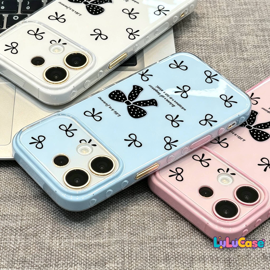 รองรับ OPPO A3x A58 A38 A17 A60 A16s A57 A15 A16K A74 A5i A53 Reno15 14F 15Fเคสโทรศัพท์ลายโบว์หวาน มีลายหัวใจข้างกันลื่น