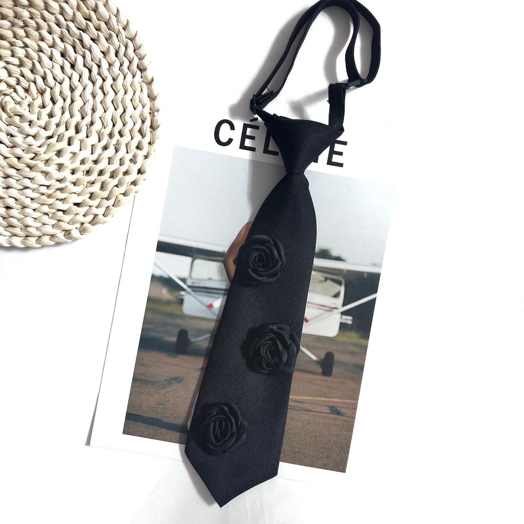 Wind Camellia Rhinestone Niche Design Feel Free Tie Black All-Match เสื้ออินเทรนด์ #G7. 6ข #