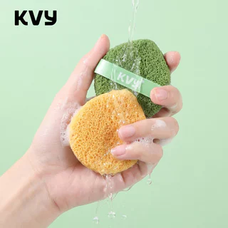 KVY Ribbon Cleansing Sponges 2pcs #Green & Yellow ฟองน้ำล้างหน้า 2 ชิ้น สีเขียวและสีเหลือง เควีวาย สะอาดล้ำลึก.