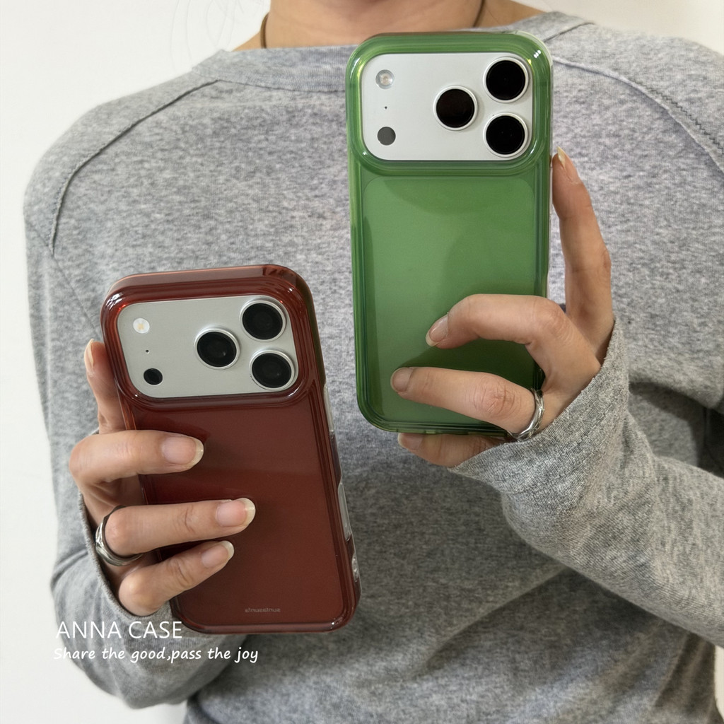 Ins Hot Simple Vintage Clear Tea สีน้ําตาล Teal สีเขียวเคสโทรศัพท์สําหรับ iPhone 17 17Pro 17Promax 16 16Pro 16Promax 15 15Pro 15Promax