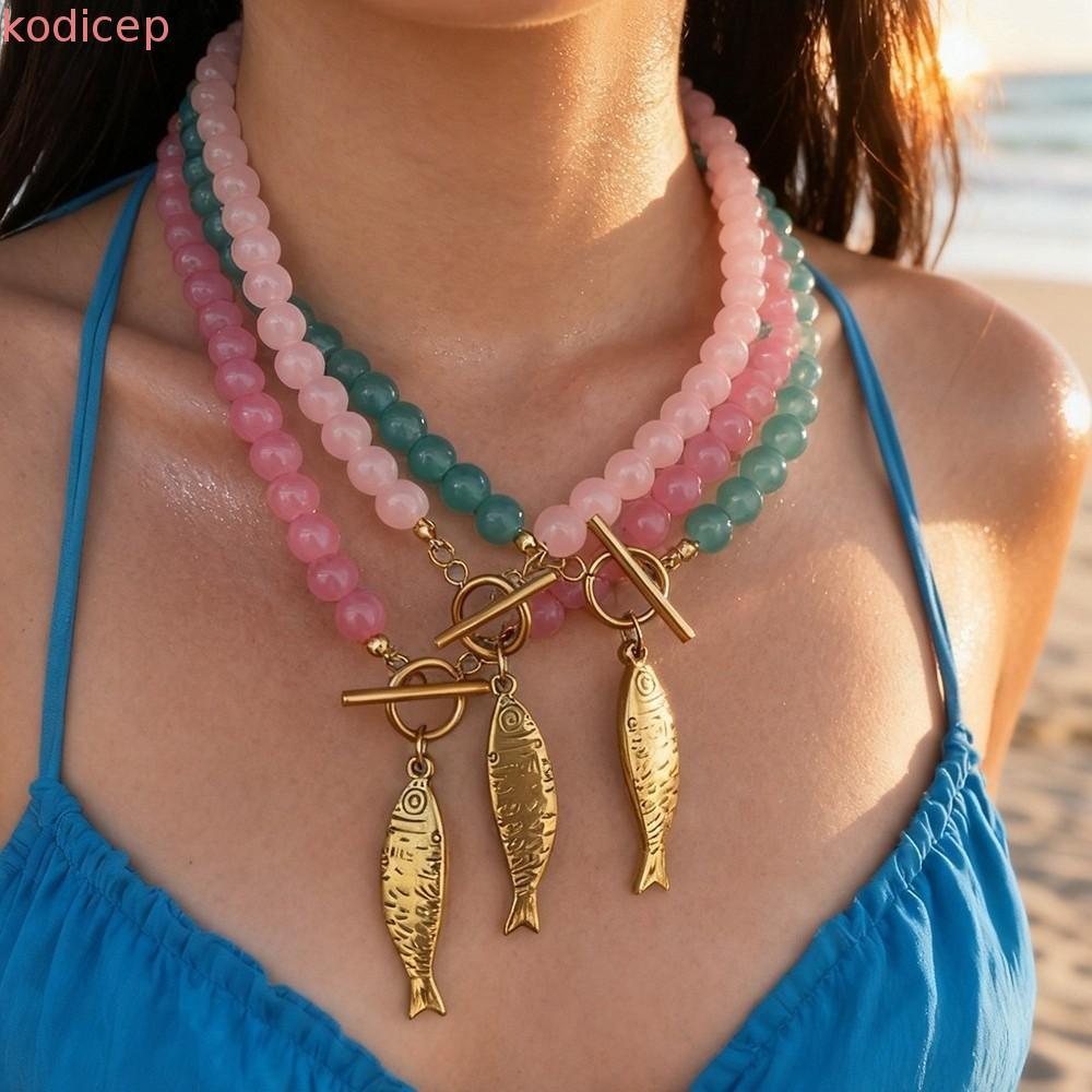 KODICEP1 สร้อยคอเหล็กไทเทเนียม, OT Buckle Minimalist Fish Necklace, New Elegant Small Size Layering 
