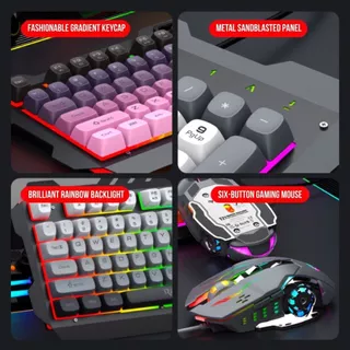 ชุดคีย์บอร์ดและเมาส์ สายUSB รุ่น T21 Raiku มาตราฐาน 104ปุ่ม แป้นไทย ไฟRGB Keyboard mouse rainbow backlight fashion