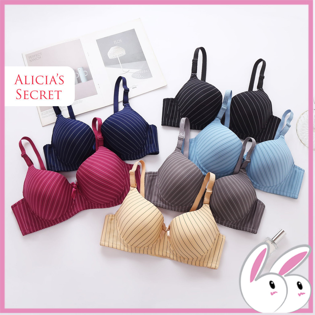 Alicias Secret Stripes Underwired Bra Bra Berdawai Bergaris Cantik Cup D (36-42)