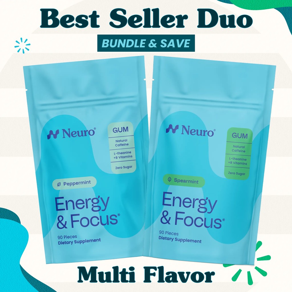 Best Seller Duo - Energy & Focus Caffeine Gum - Multi Flavour (2-Buk Pouches) V8ZK