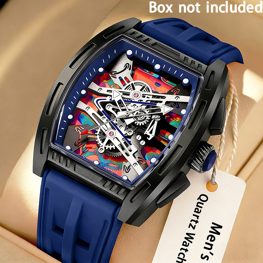 ผู้ชายนาฬิกา Barrel Hollow Quartz | หน้าปัดสีสันสดใสอินเทรนด์ | สายซิลิโคน นาฬิกาสปอร์ต