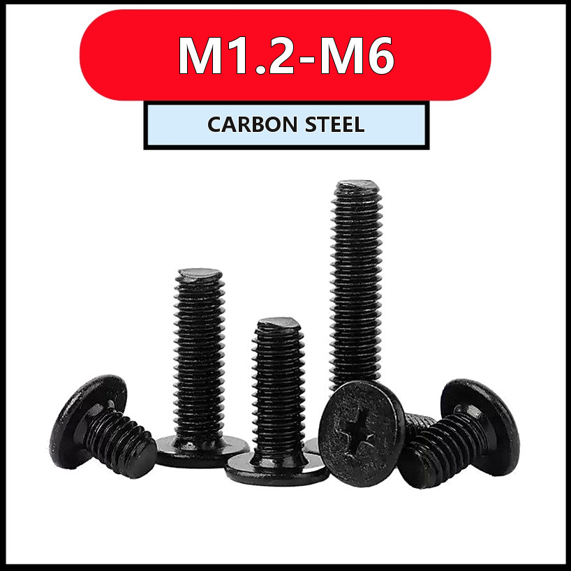 สกรูหัวบางแฉก M1.2-M6 เหล็กเกรด 10.9 รมดำ แข็งแรง (20-500pcs) [FKY-M1]