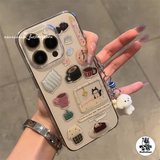 สติกเกอร์เจลลี่ การ์ตูนแมว DIY For iPhone 15 11 12 13 14 16 17 Pro Max 7 8 Plus XR X XS Plus เคส โปร่งใส กันกระแทก Case