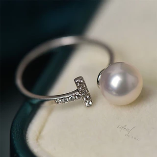 iDEAL แหวนไข่มุก Word Pearl แหวนไข่มุก แหวนเงิน ปรับขนาดได้ แหวนแฟชั่น ดีไซน์สวยๆ Valentine ของขวัญ