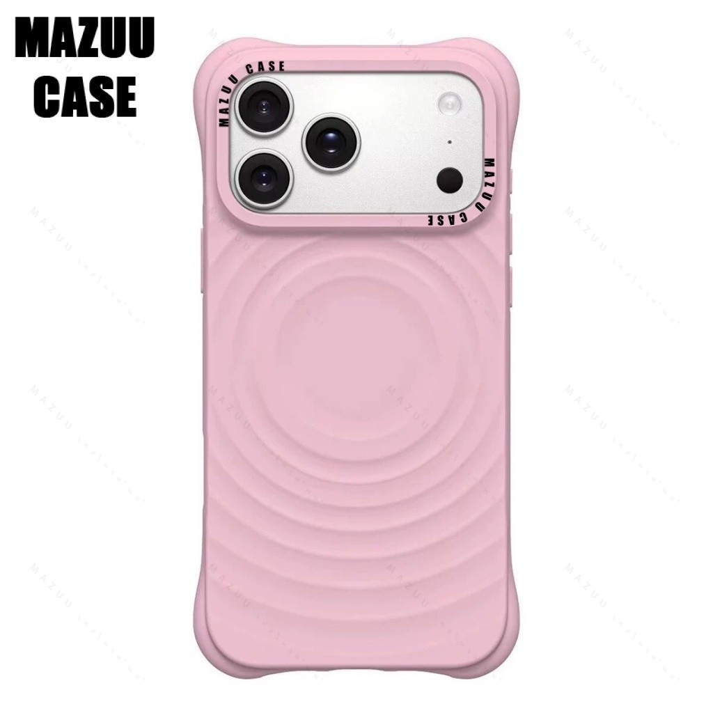 เคสแม่เหล็กไอโฟน สีชมพู ซิลิโคน ลายคลื่น มุมสี่มุมหนา ป้องกันกระแทก สำหรับ iPhone 17 16 15 14 13 12 11 Pro Max Plus