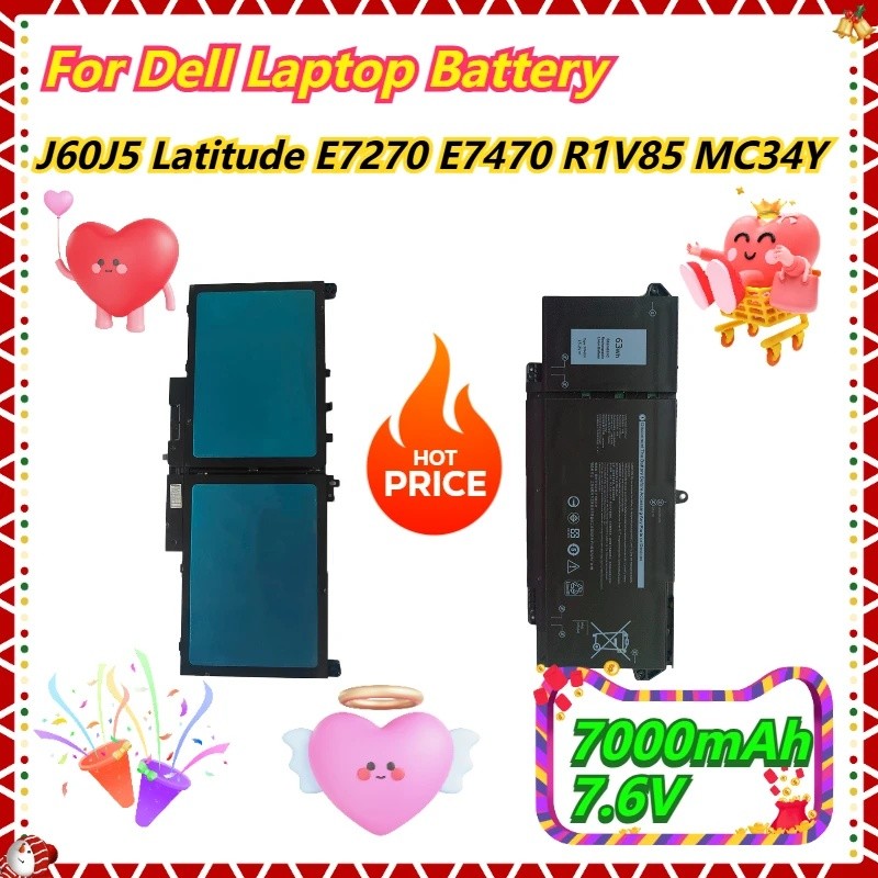 7000mAh 7.6V สําหรับ Dell J60J5 Latitude E7270 E7470 R1V85 MC34Y แบตเตอรี่แล็ปท็อป